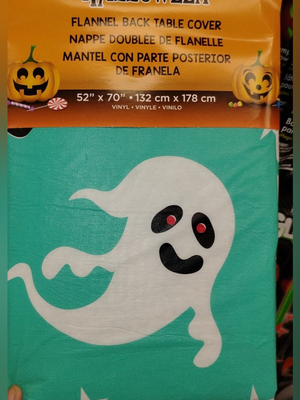 Flannel Back Table Cover - Teal Ghost Halloween Design